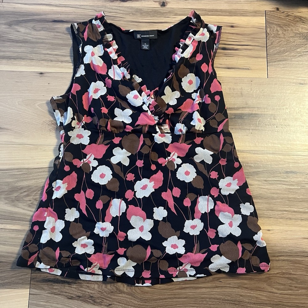INC International Concepts black Y2K floral V-neck fairy Gauze‎ Top Sz XL